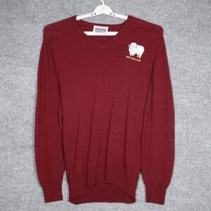 Woolly Jumpers New Zealand V Neck Merino Wool Sweater Mens L Sheep Embroidered